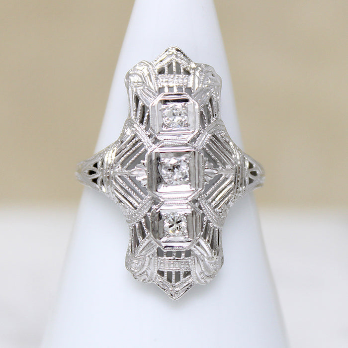 Striking Diamond & White Gold Filigree Knuckle Ring