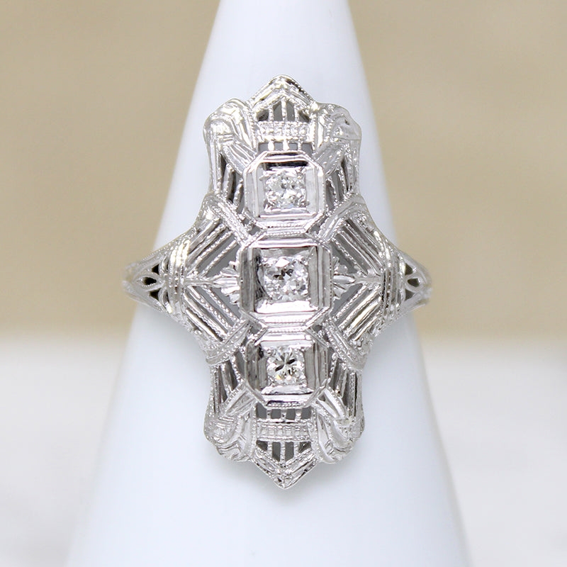 Striking Diamond & White Gold Filigree Knuckle Ring