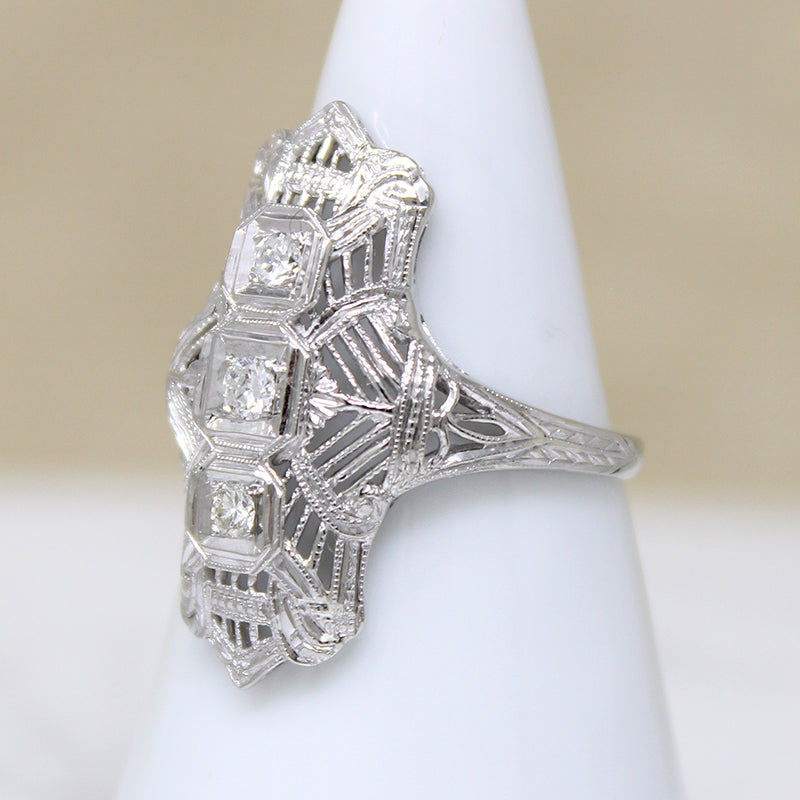 Striking Diamond & White Gold Filigree Knuckle Ring