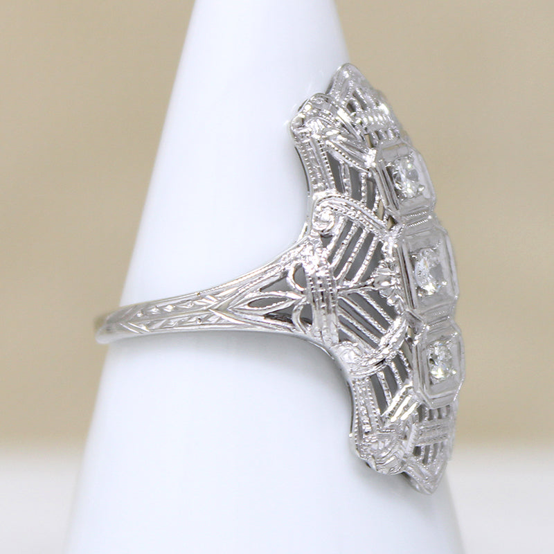 Striking Diamond & White Gold Filigree Knuckle Ring