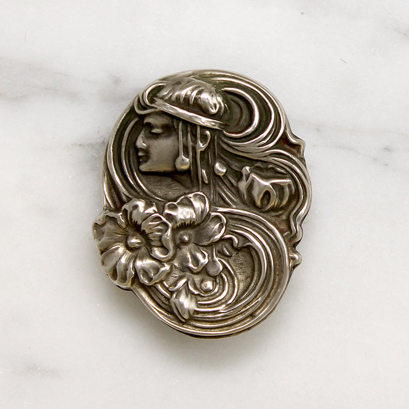 Sensual Art Nouveau Sterling Silver Brooch 