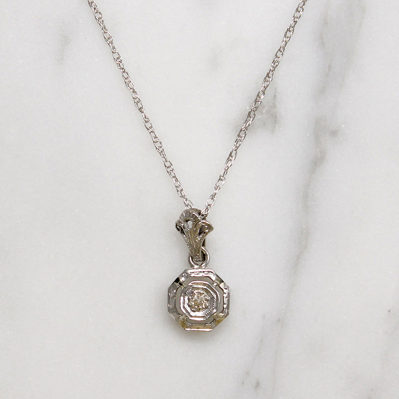 Art Deco Diamond & White Gold Octagon Pendant