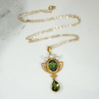 Gold and Green Tourmaline Arts and Crafts Pendant