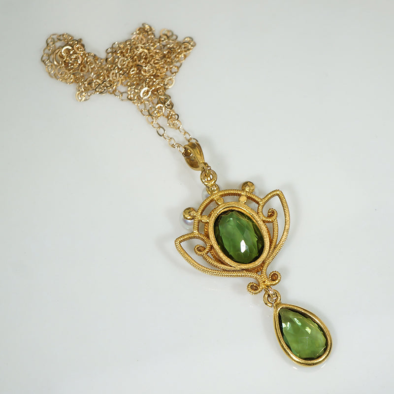Gold and Green Tourmaline Arts and Crafts Pendant