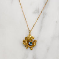 Fierce Little Griffon Gold & Sapphire Art Nouveau Pendant