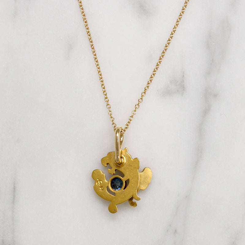 Fierce Little Griffon Gold & Sapphire Art Nouveau Pendant