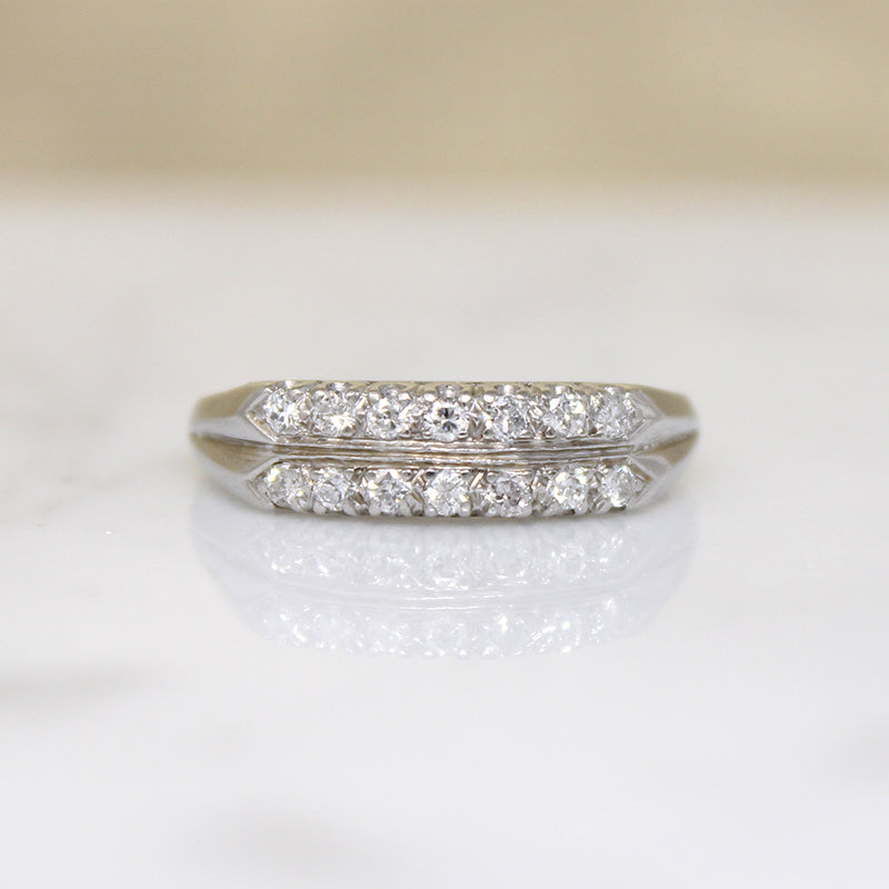 Crisp Retro Double Row Diamond & Platinum Band