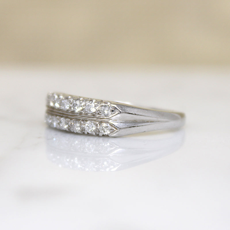 Crisp Retro Double Row Diamond & Platinum Band