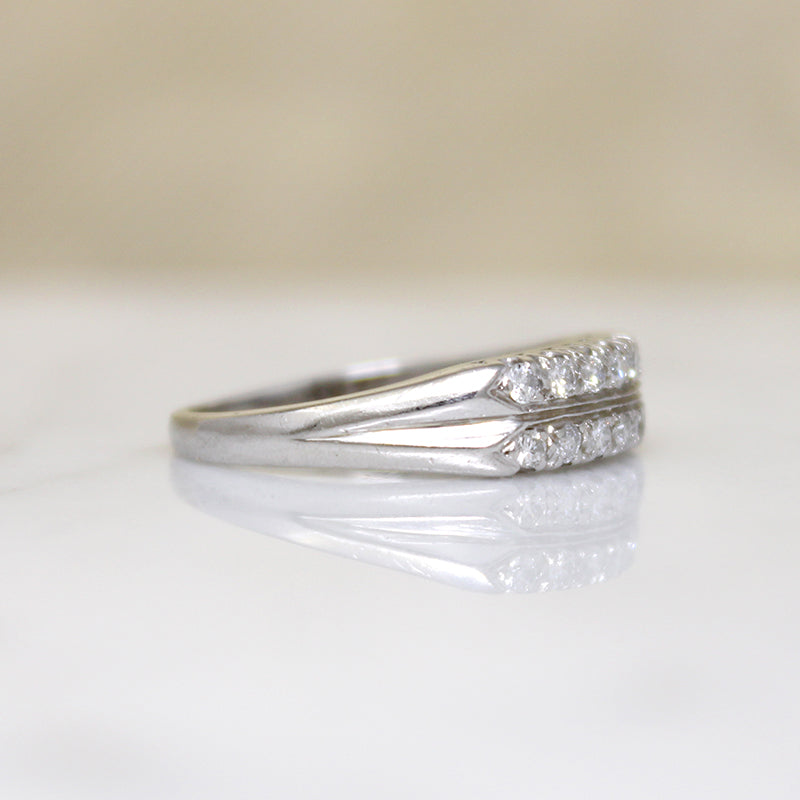 Crisp Retro Double Row Diamond & Platinum Band