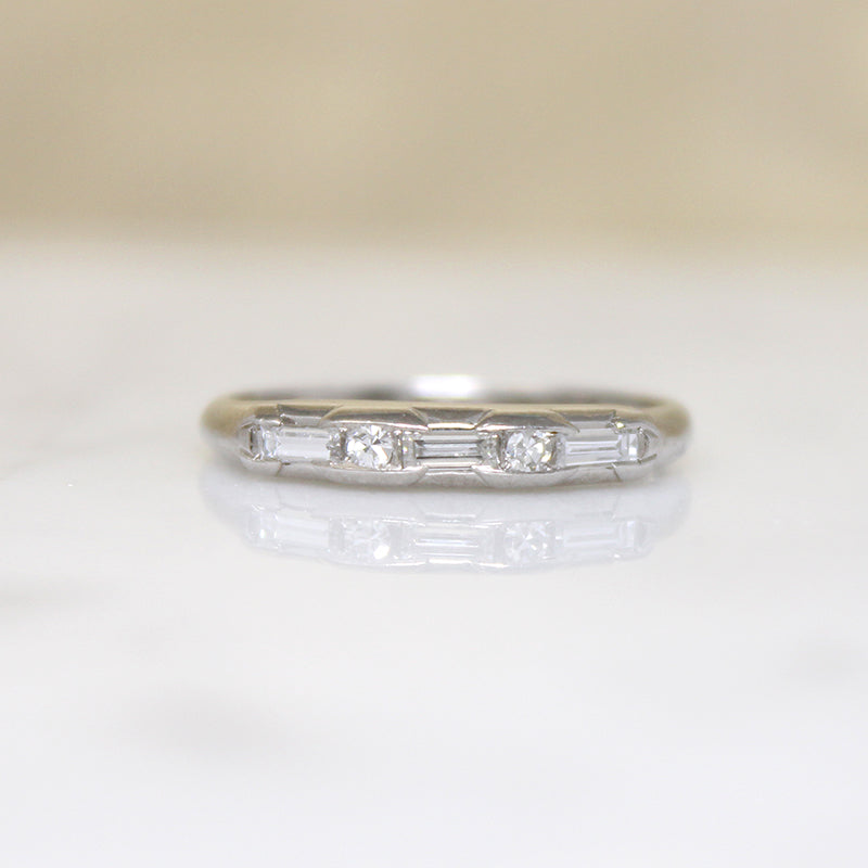 Baguette & Round Diamonds in Platinum Retro Band
