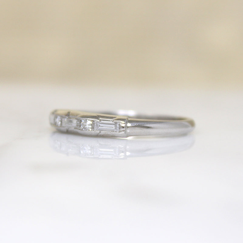 Baguette & Round Diamonds in Platinum Retro Band