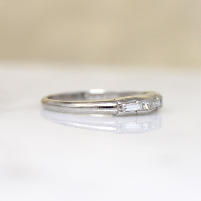 Baguette & Round Diamonds in Platinum Retro Band