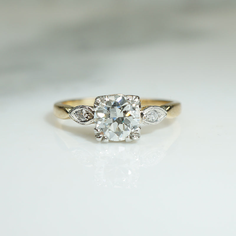 Pretty Old Euro Diamond Two-Tone Engagement Ring