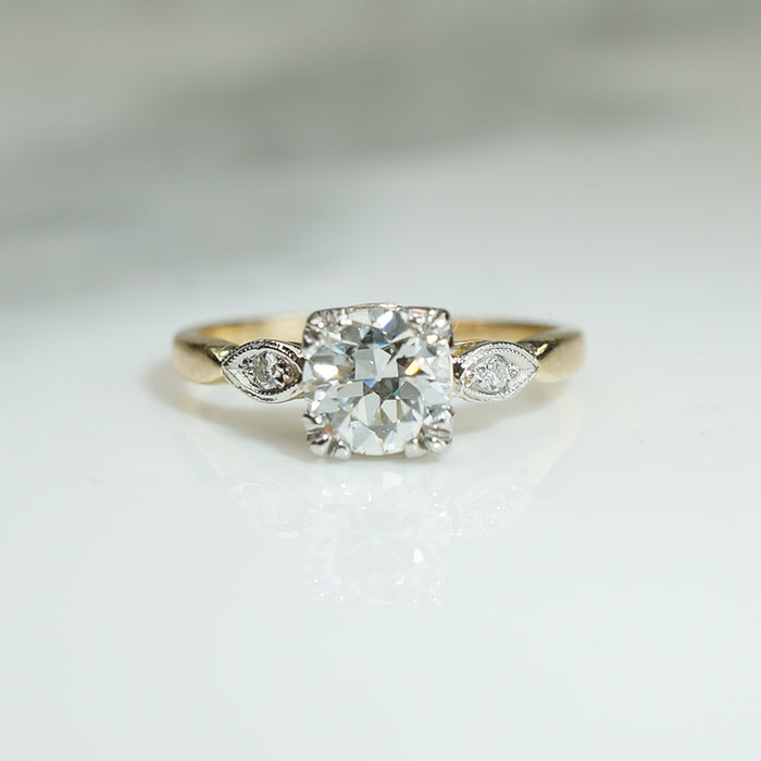 Pretty Old Euro Diamond Two-Tone Engagement Ring