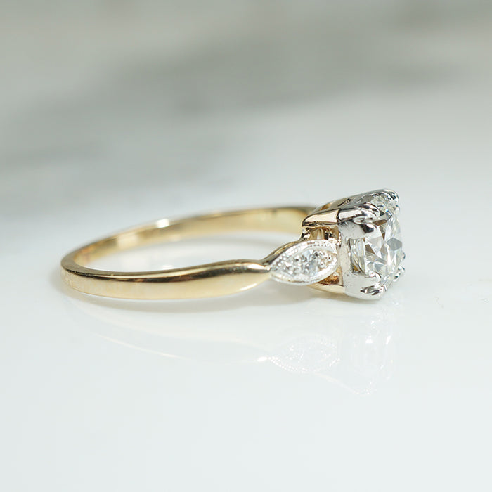Pretty Old Euro Diamond Two-Tone Engagement Ring