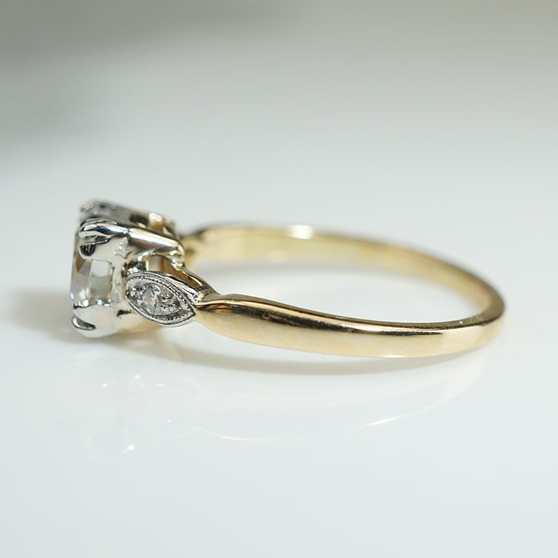 Pretty Old Euro Diamond Two-Tone Engagement Ring