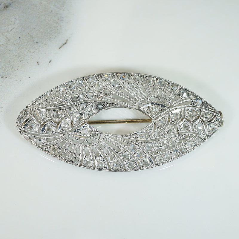 Belle Epoch Beauty Platinum and Rose Cut Diamond Brooch