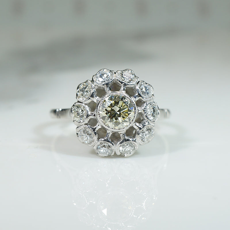 Alluring Platinum Diamond Halo Ring c1950