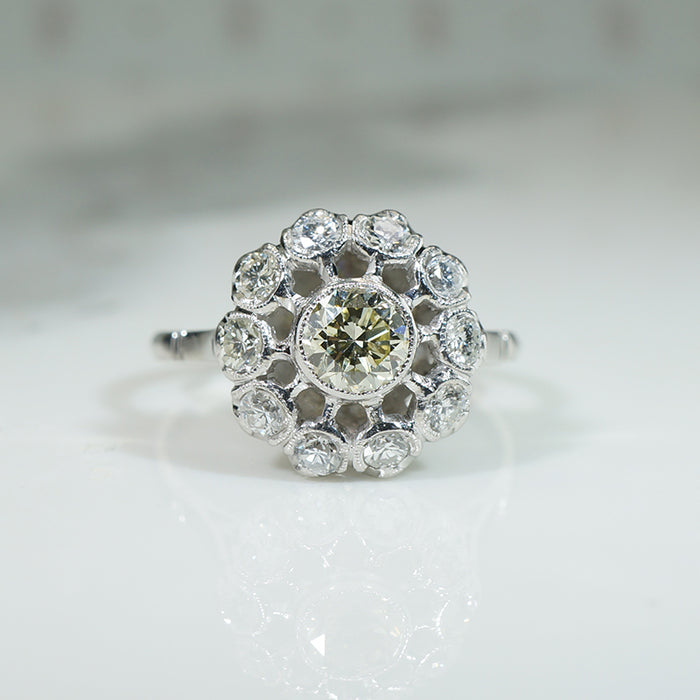 Alluring Platinum Diamond Halo Ring c1950