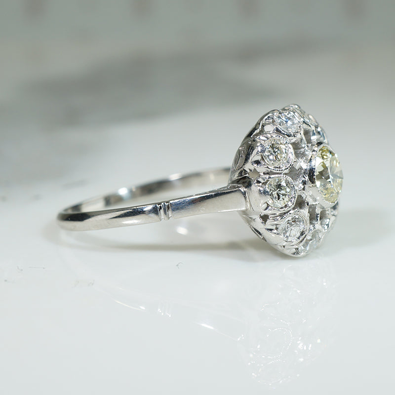 Alluring Platinum Diamond Halo Ring c1950
