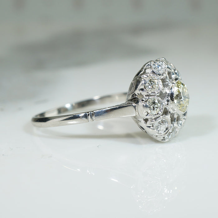 Alluring Platinum Diamond Halo Ring c1950