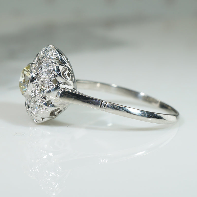 Alluring Platinum Diamond Halo Ring c1950