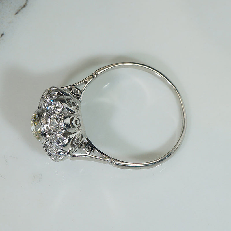 Alluring Platinum Diamond Halo Ring c1950