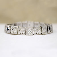 Old Mine Cut Diamond & Sapphire Filigree Line Bracelet