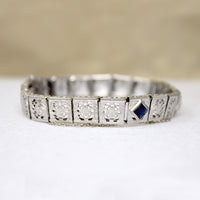 Old Mine Cut Diamond & Sapphire Filigree Line Bracelet