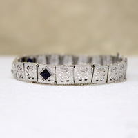 Old Mine Cut Diamond & Sapphire Filigree Line Bracelet