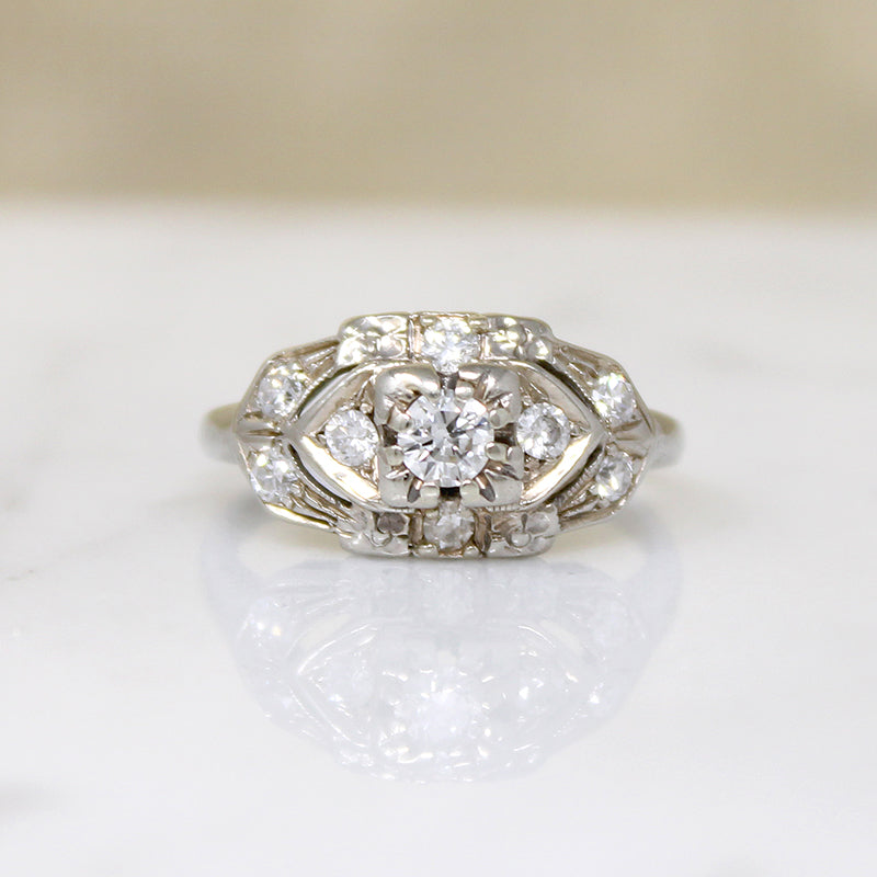 Diamonds & Flowers Romantic 1930s Engagement Ring