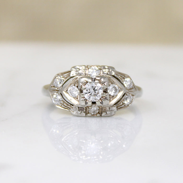 Diamonds & Flowers Romantic 1930s Engagement Ring