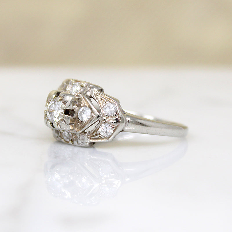 Diamonds & Flowers Romantic 1930s Engagement Ring