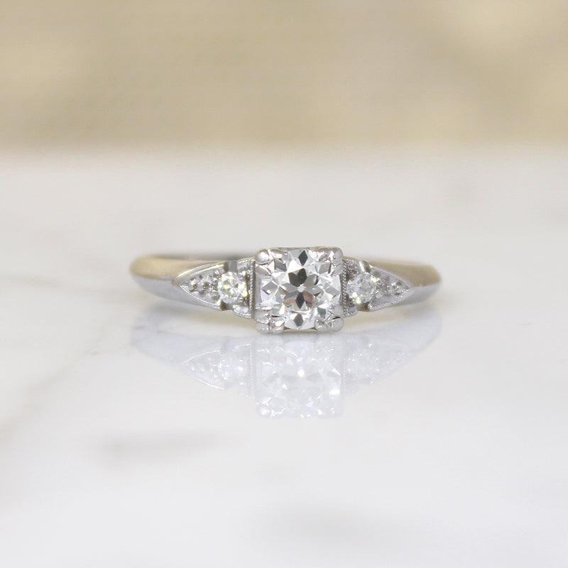 Old Euro Diamond in Classic Platinum Engagement Ring