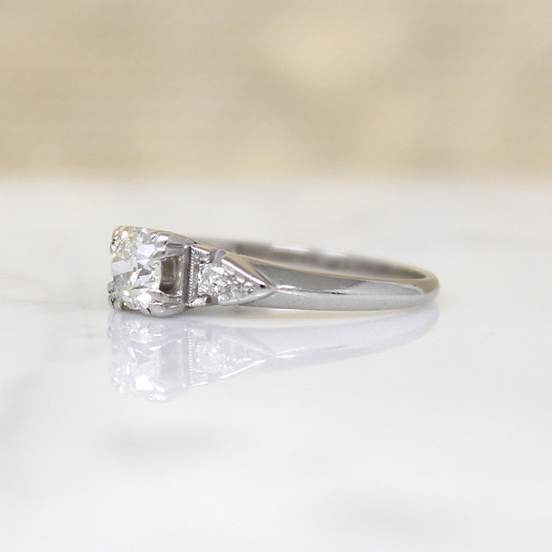 Old Euro Diamond in Classic Platinum Engagement Ring