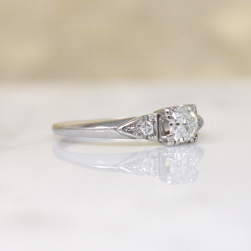 Old Euro Diamond in Classic Platinum Engagement Ring