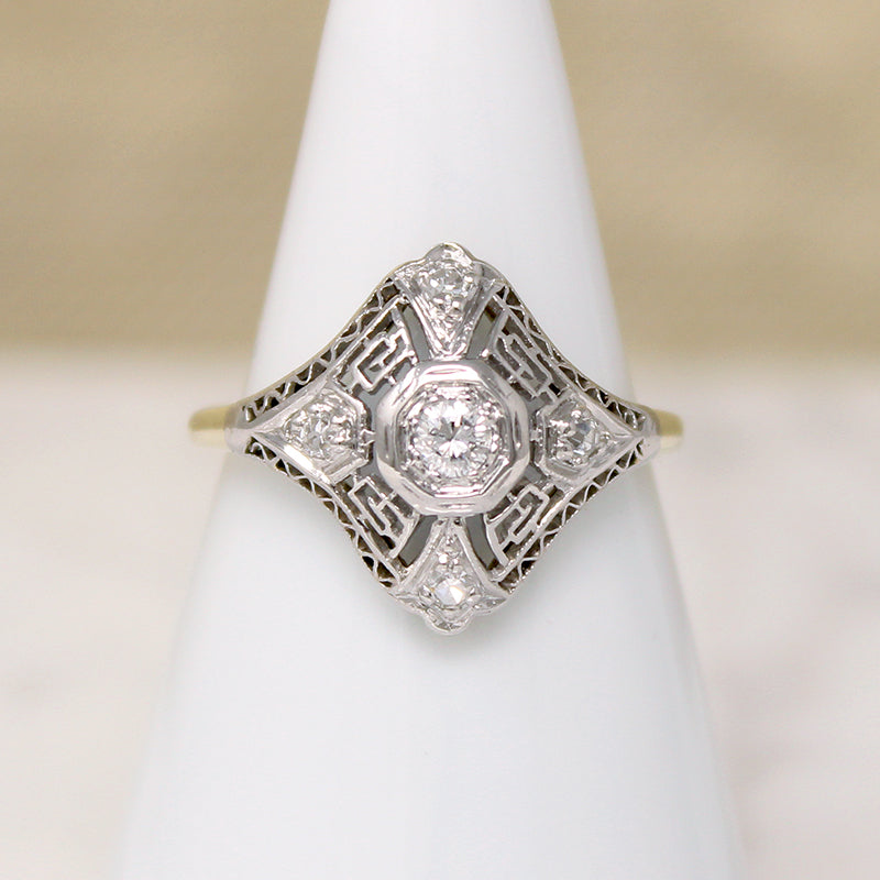 Platinum Filigree & Diamond Quatrefoil Ring c.1915