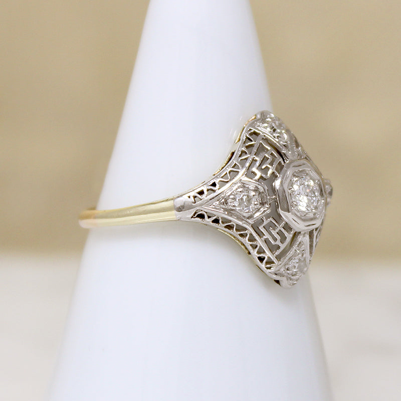Platinum Filigree & Diamond Quatrefoil Ring c.1915