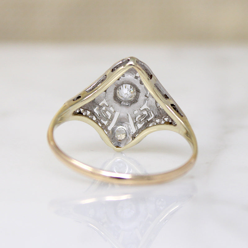 Platinum Filigree & Diamond Quatrefoil Ring c.1915