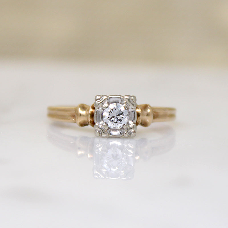 Appealing Two-Tone Retro Diamond Solitaire Ring