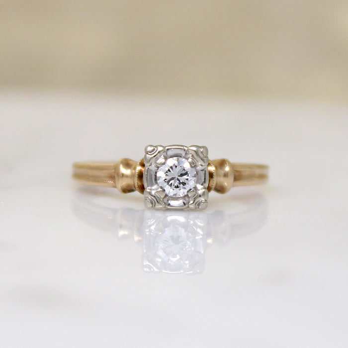 Appealing Two-Tone Retro Diamond Solitaire Ring