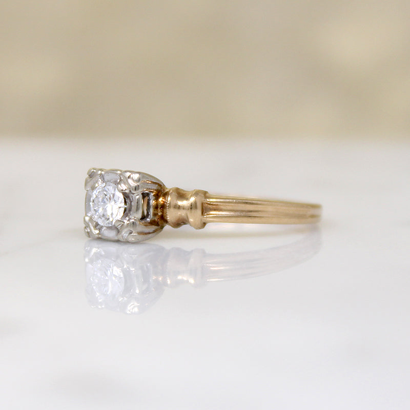 Appealing Two-Tone Retro Diamond Solitaire Ring