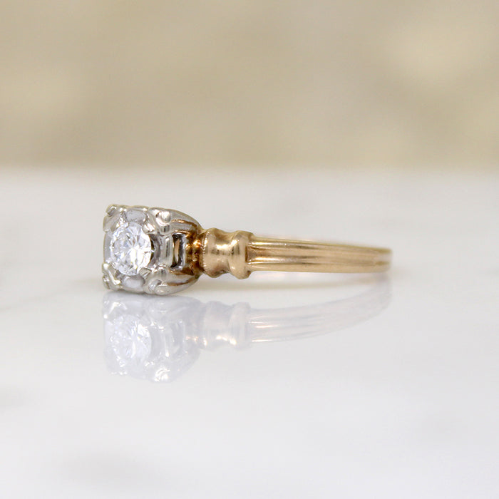 Appealing Two-Tone Retro Diamond Solitaire Ring