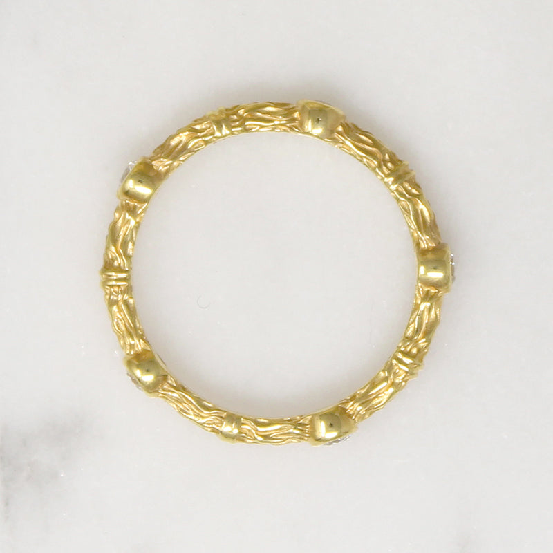 Sculpted 14k Gold Band with Five Bright Diamonds
