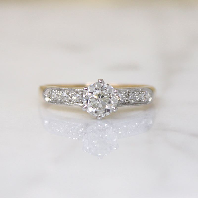 Old Euro Cut Diamond in Elegant Two-Tone Engagement Ring