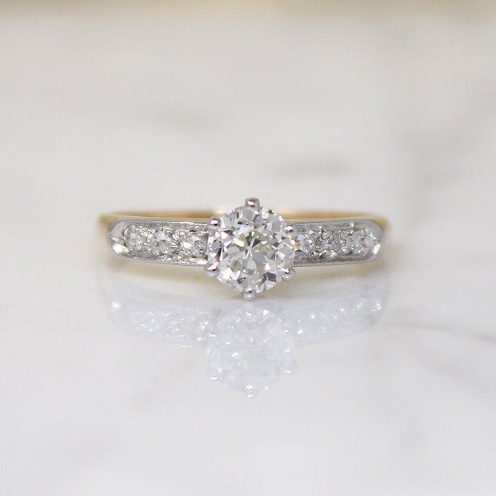 Old Euro Cut Diamond in Elegant Two-Tone Engagement Ring