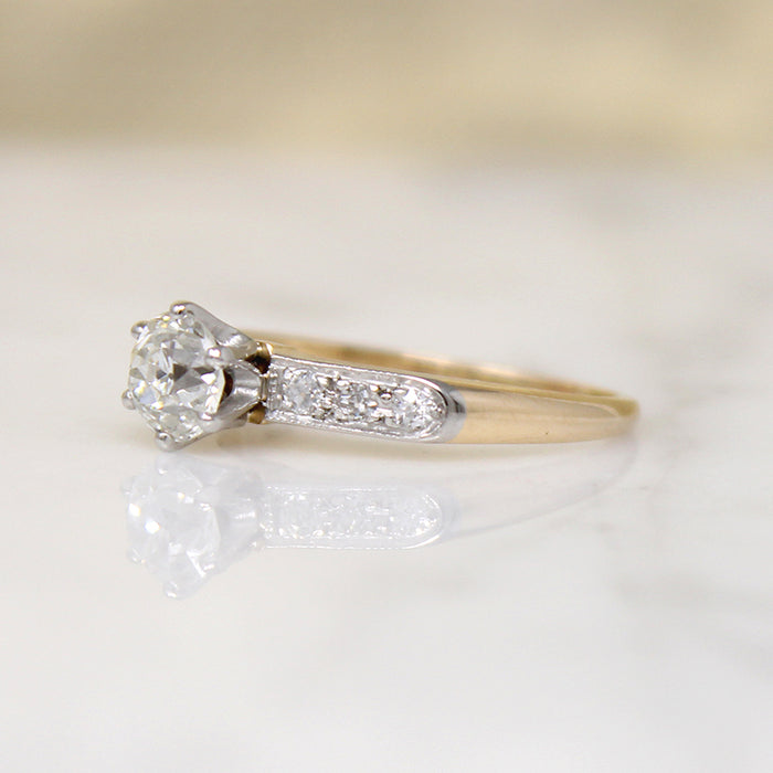 Old Euro Cut Diamond in Elegant Two-Tone Engagement Ring
