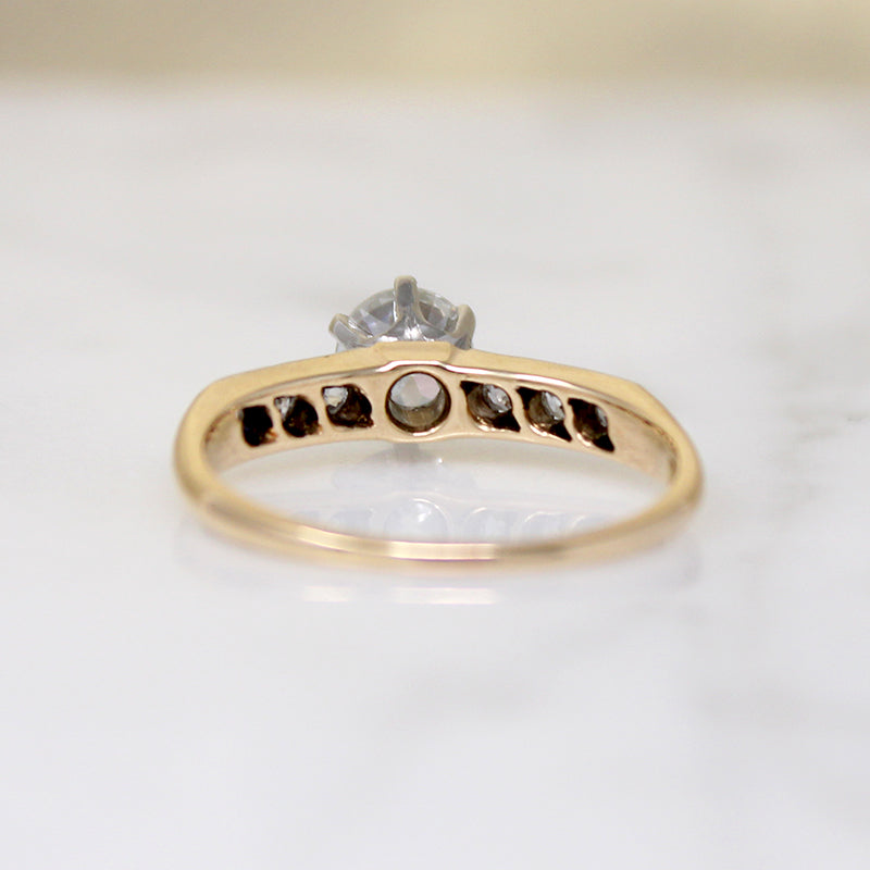 Old Euro Cut Diamond in Elegant Two-Tone Engagement Ring