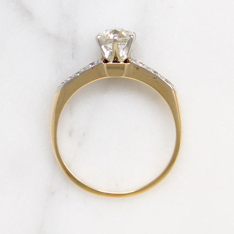 Old Euro Cut Diamond in Elegant Two-Tone Engagement Ring