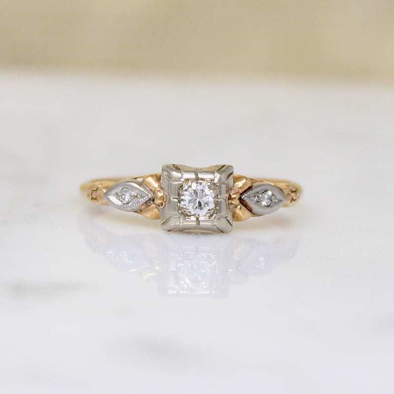 Two-Tone Engagement Ring with Diamonds & Flowers